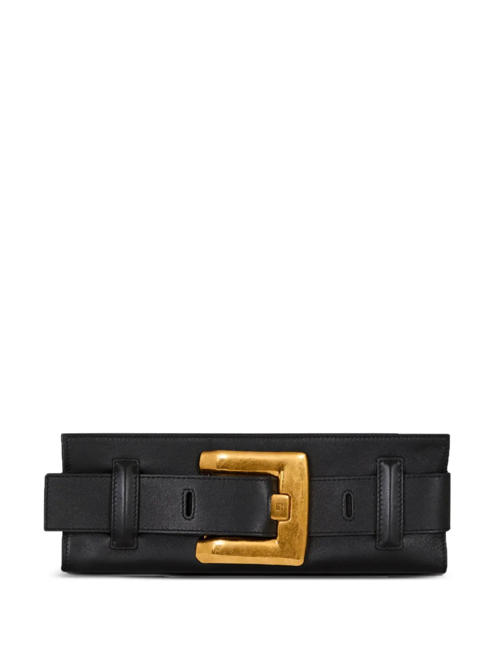 Balmain Anthem Buckle Detail Calfskin Leather Clutch — Same as shown — Size One Size — Front View