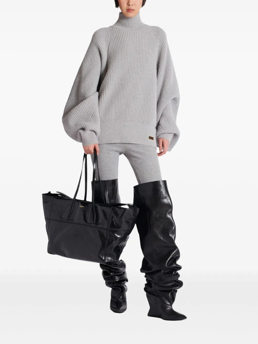 Balmain Zip Detail Leather Tote Bag — Same as shown — Size One Size — Side View