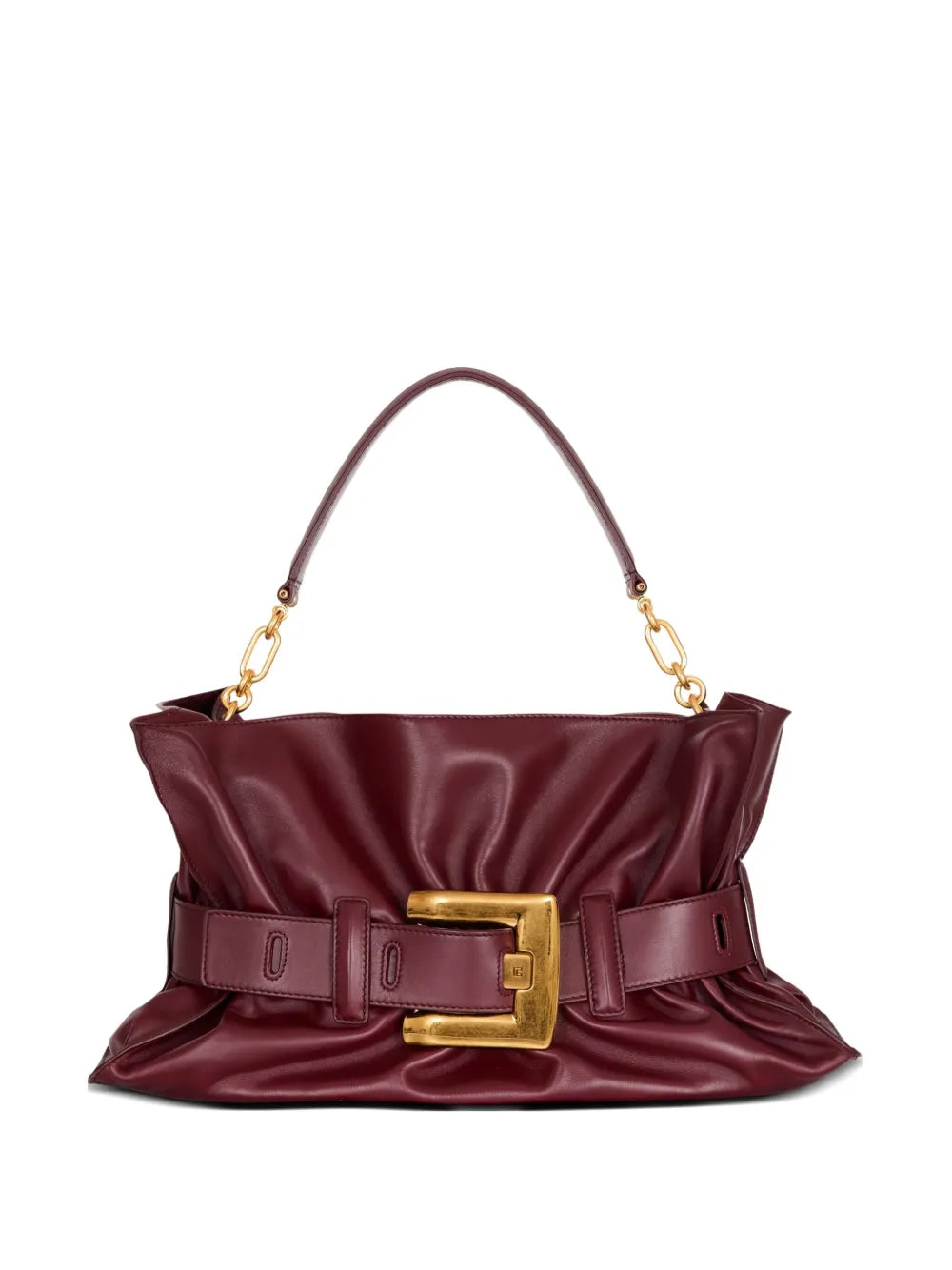 Balmain Medium Anthem Belted Gathered Leather Shoulder Bag — Same as shown — Size One Size — Front View