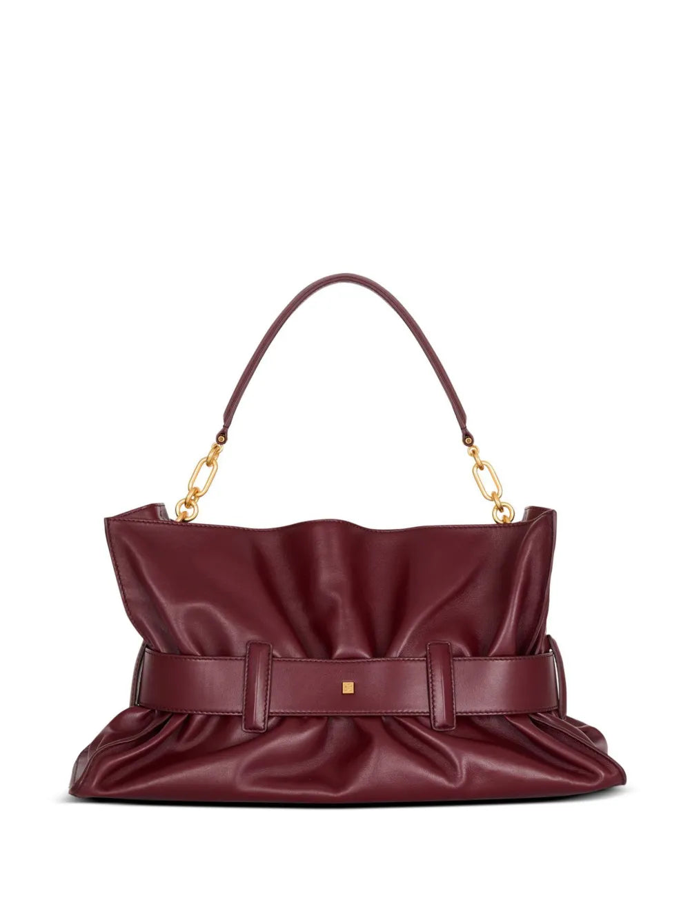 Balmain Medium Anthem Belted Gathered Leather Shoulder Bag — Same as shown — Size One Size — Back View