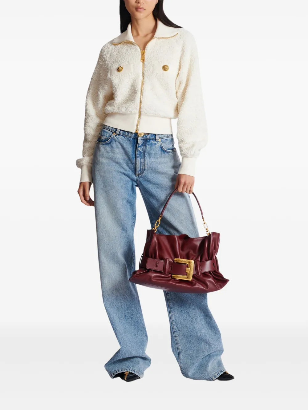 Balmain Medium Anthem Belted Gathered Leather Shoulder Bag — Same as shown — Size One Size — Side View