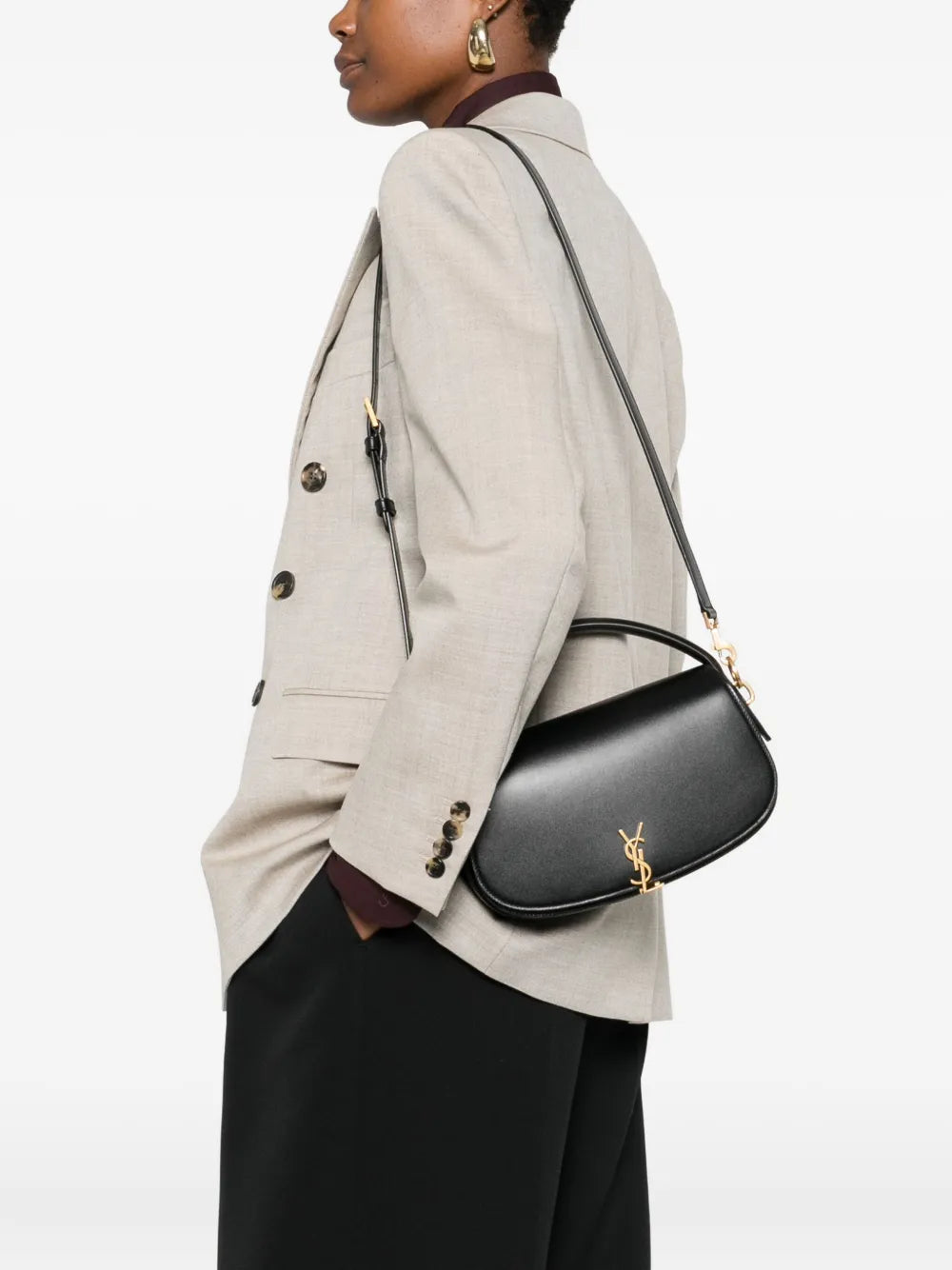 Saint Laurent Logo Plaque Curved Shoulder Bag — Same as shown — Size One Size — Side View