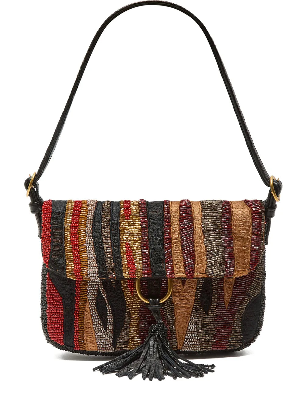 Maliparmi Beaded Embellishment Striped Shoulder Bag — Same as shown — Size One Size — Front View