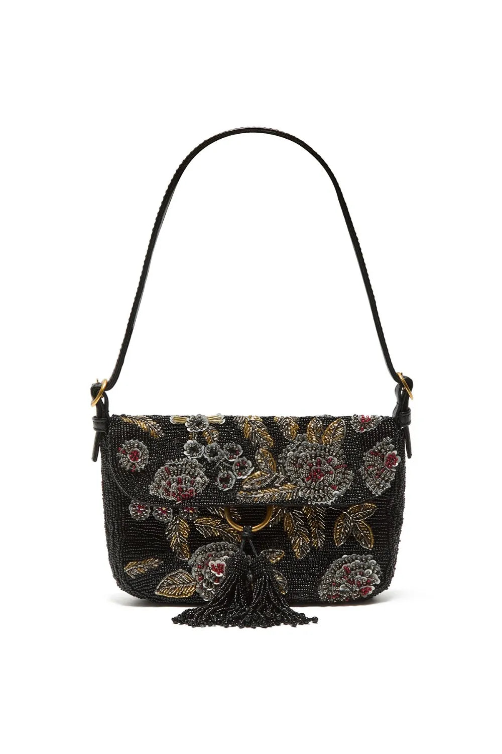 Maliparmi Beaded Floral Pattern Shoulder Bag — Same as shown — Size One Size — Front View