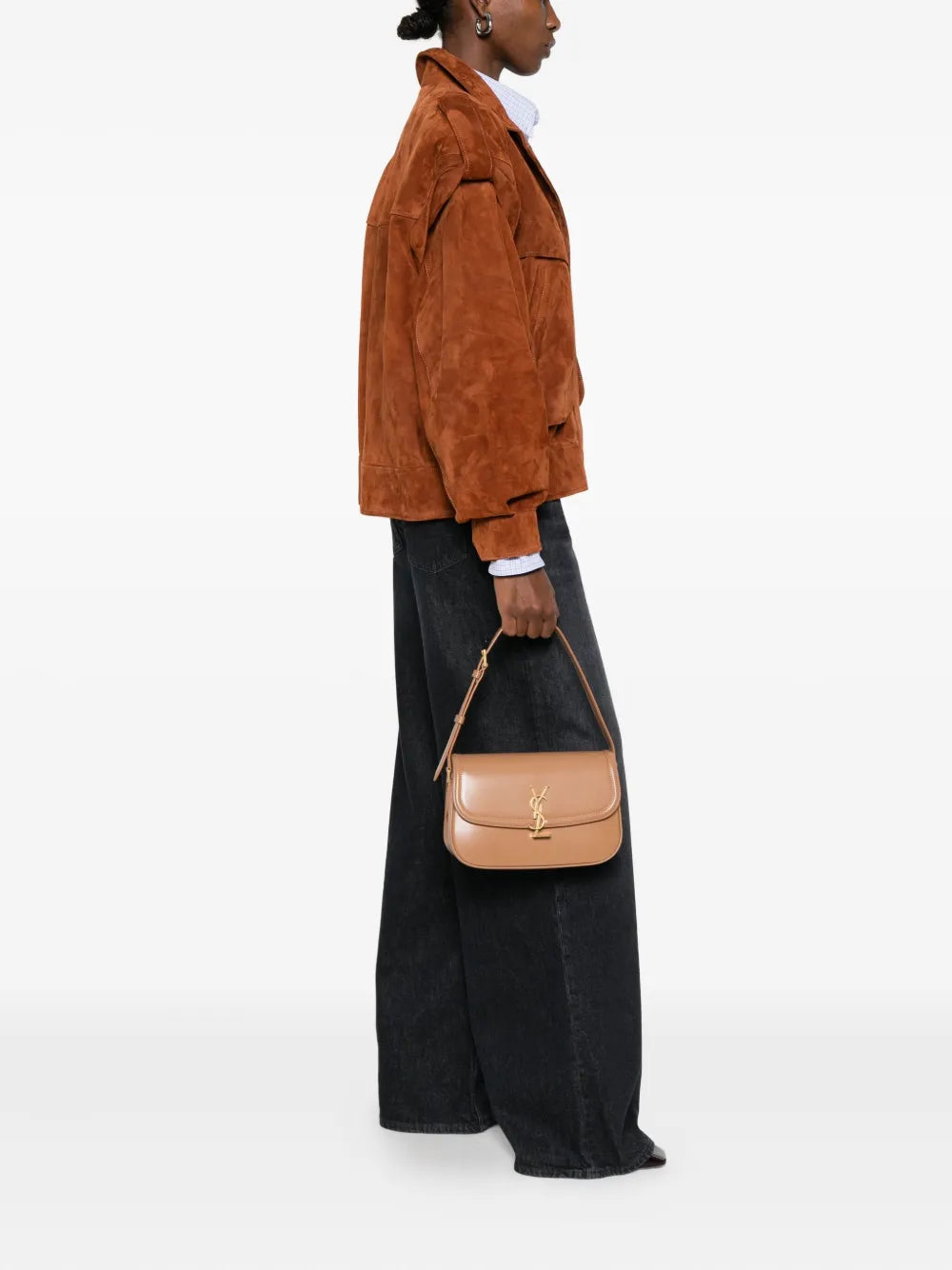 Saint Laurent Medium Solferino Logo Plaque Foldover Shoulder Bag — Same as shown — Size One Size — Side View