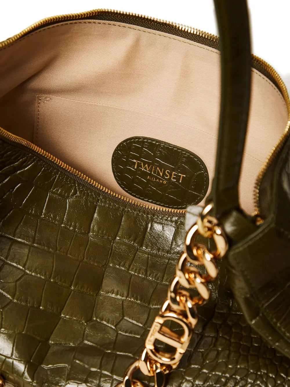 Twinset Liliane Crocodile Effect Chain Shoulder Bag — Same as shown — Size One Size — Top View