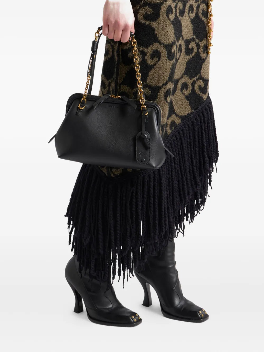 Etro Chain Trimmed Leather Shoulder Bag — Same as shown — Size One Size — Side View