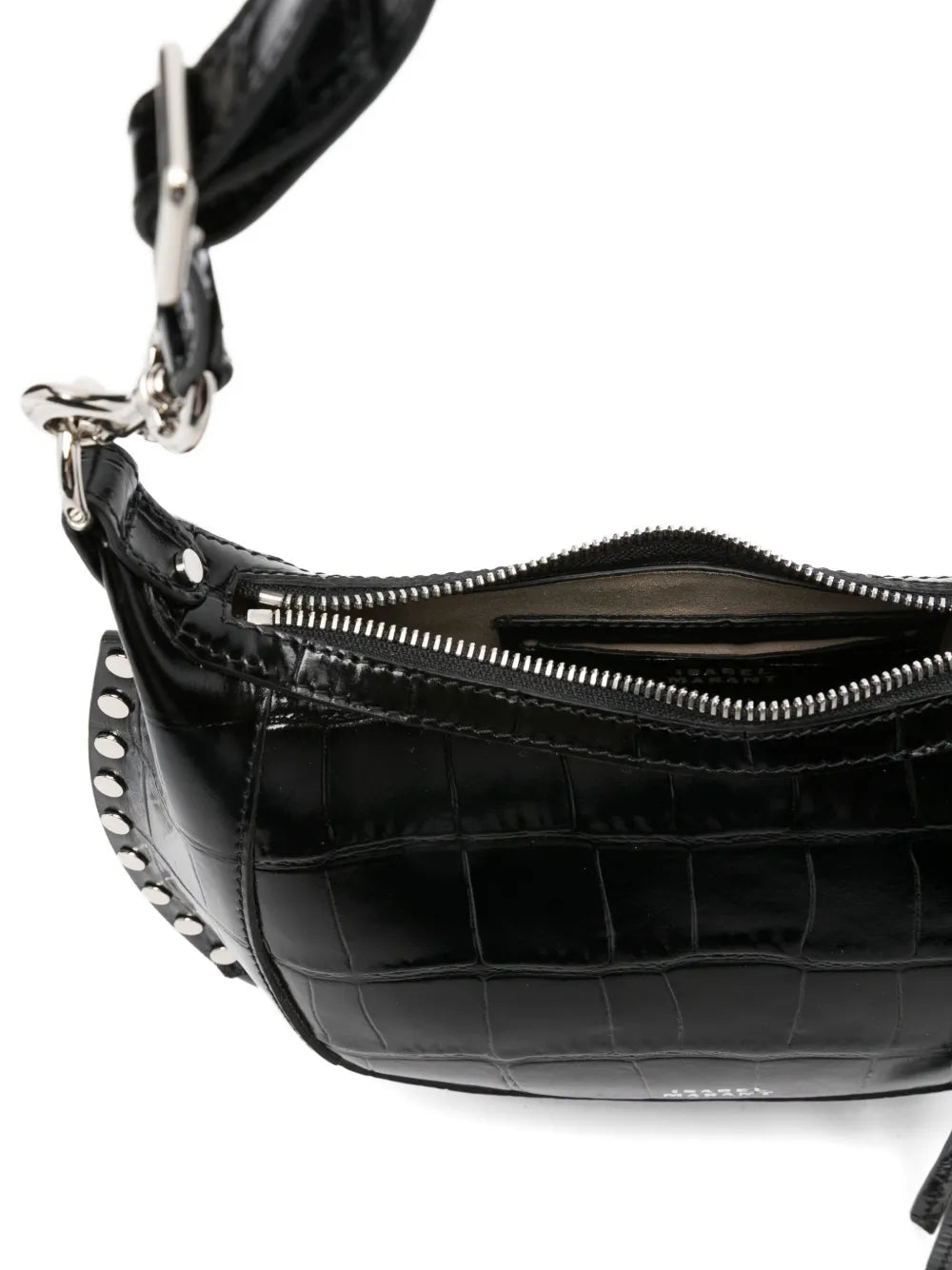 Isabel Marant Oskan Moon Crocodile Embossed Studded Shoulder Bag — Same as shown — Size One Size — Detail View
