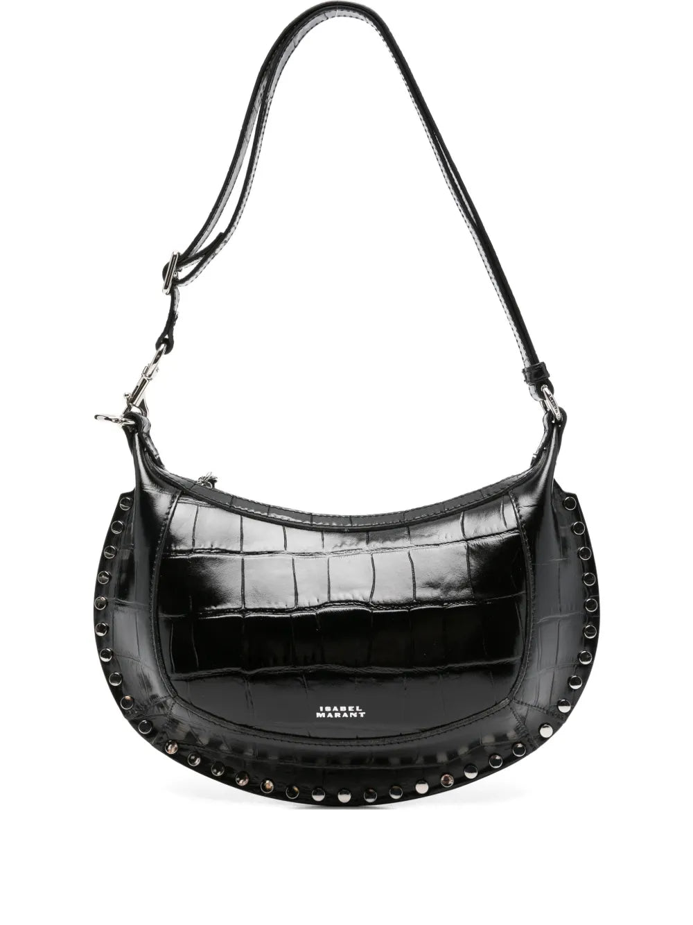 Isabel Marant Oskan Moon Crocodile Embossed Studded Shoulder Bag — Same as shown — Size One Size — Front View