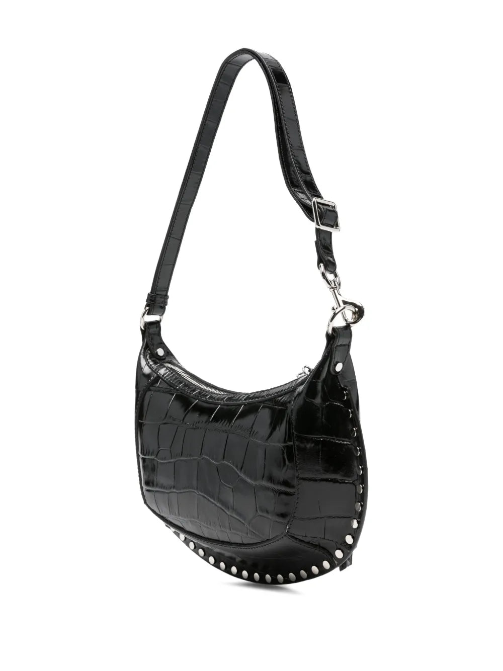 Isabel Marant Oskan Moon Crocodile Embossed Studded Shoulder Bag — Same as shown — Size One Size — Back View