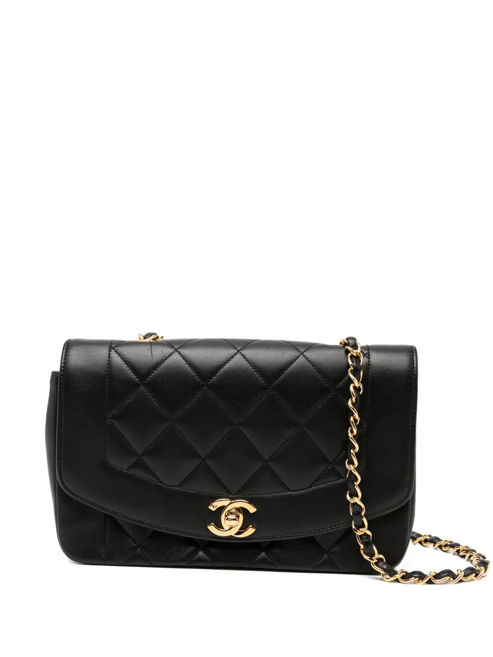 Chanel Pre Owned 1991 Diana Medium Black Lambskin Diana Stripe Classic Flap Shoulder Bag — Same as shown — Size One Size — Front View
