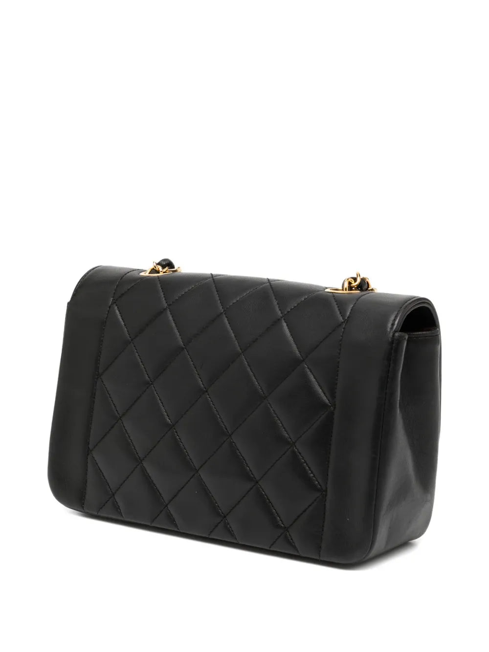 Chanel Pre Owned 1991 Diana Medium Black Lambskin Diana Stripe Classic Flap Shoulder Bag — Same as shown — Size One Size — Back View