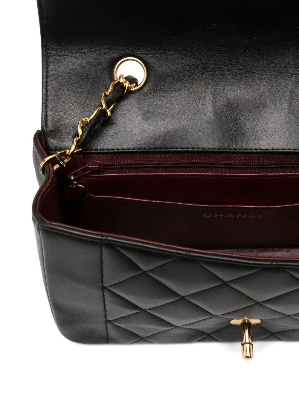 Chanel Pre Owned 1991 Diana Medium Black Lambskin Diana Stripe Classic Flap Shoulder Bag — Same as shown — Size One Size — Detail View