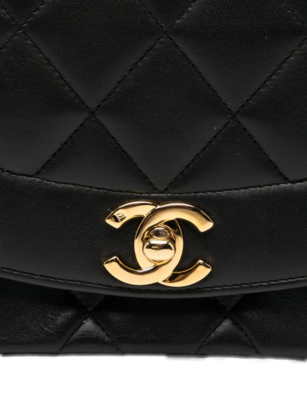 Chanel Pre Owned 1991 Diana Medium Black Lambskin Diana Stripe Classic Flap Shoulder Bag — Same as shown — Size One Size — Top View