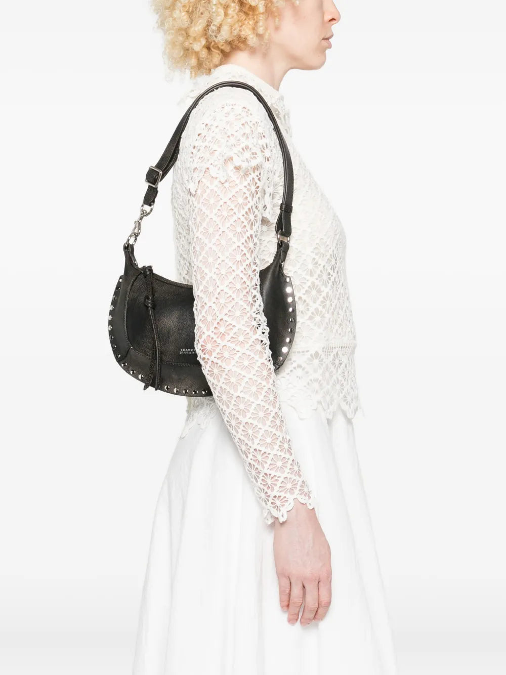 Isabel Marant Oskan Moon Stud Embellished Leather Shoulder Bag — Same as shown — Size One Size — Side View
