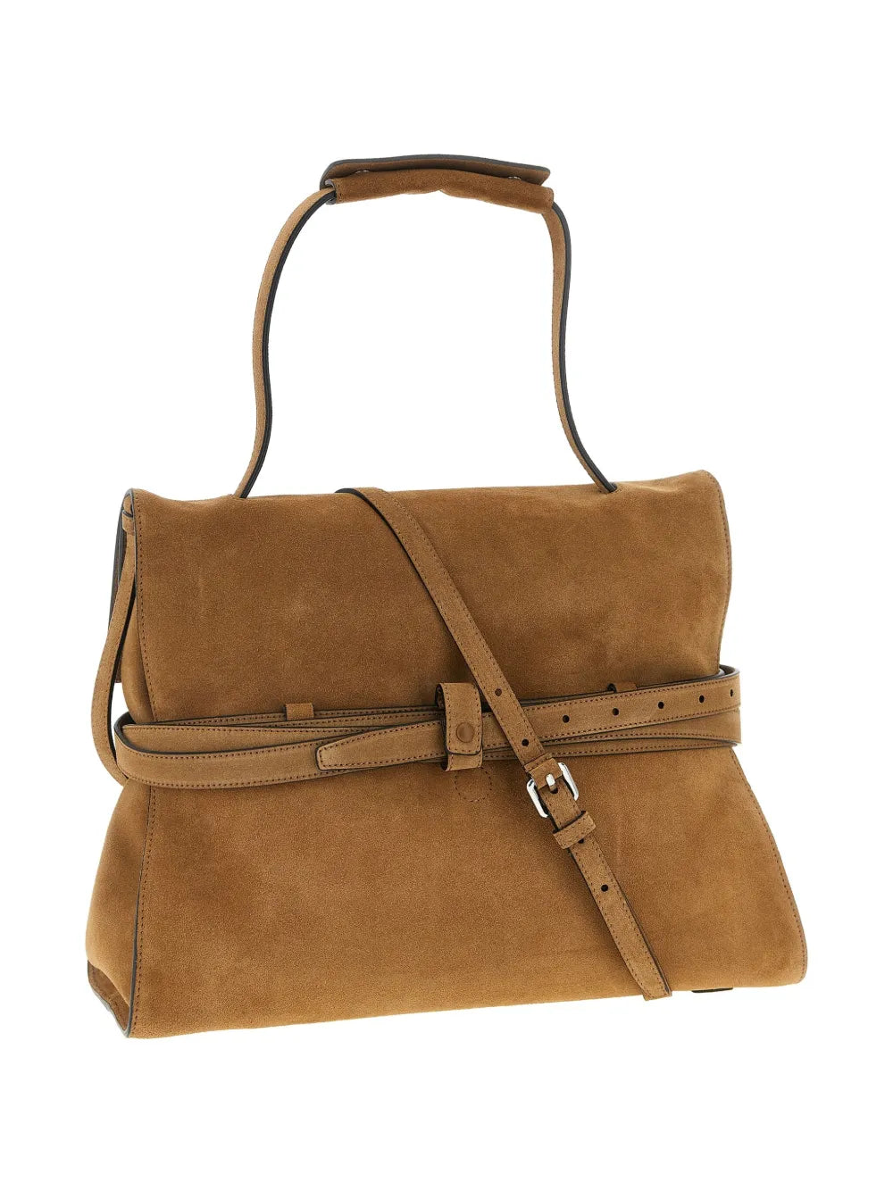 Moschino Medium Tie Me Belt Detail Suede Shoulder Bag — Same as shown — Size One Size — Side View