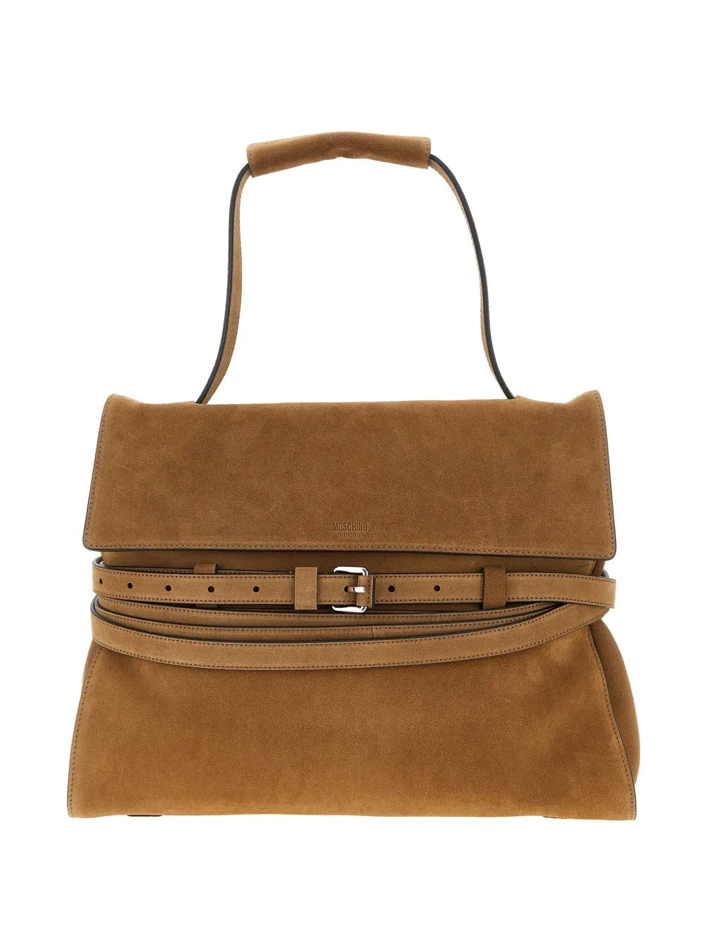 Moschino Medium Tie Me Belt Detail Suede Shoulder Bag — Same as shown — Size One Size — Front View