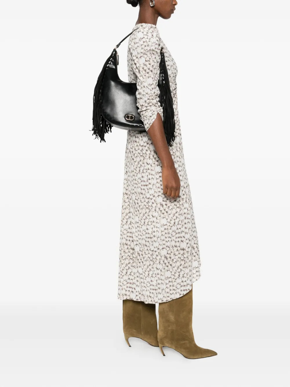 Twinset Fringe Detail Leather Shoulder Bag — Same as shown — Size One Size — Side View
