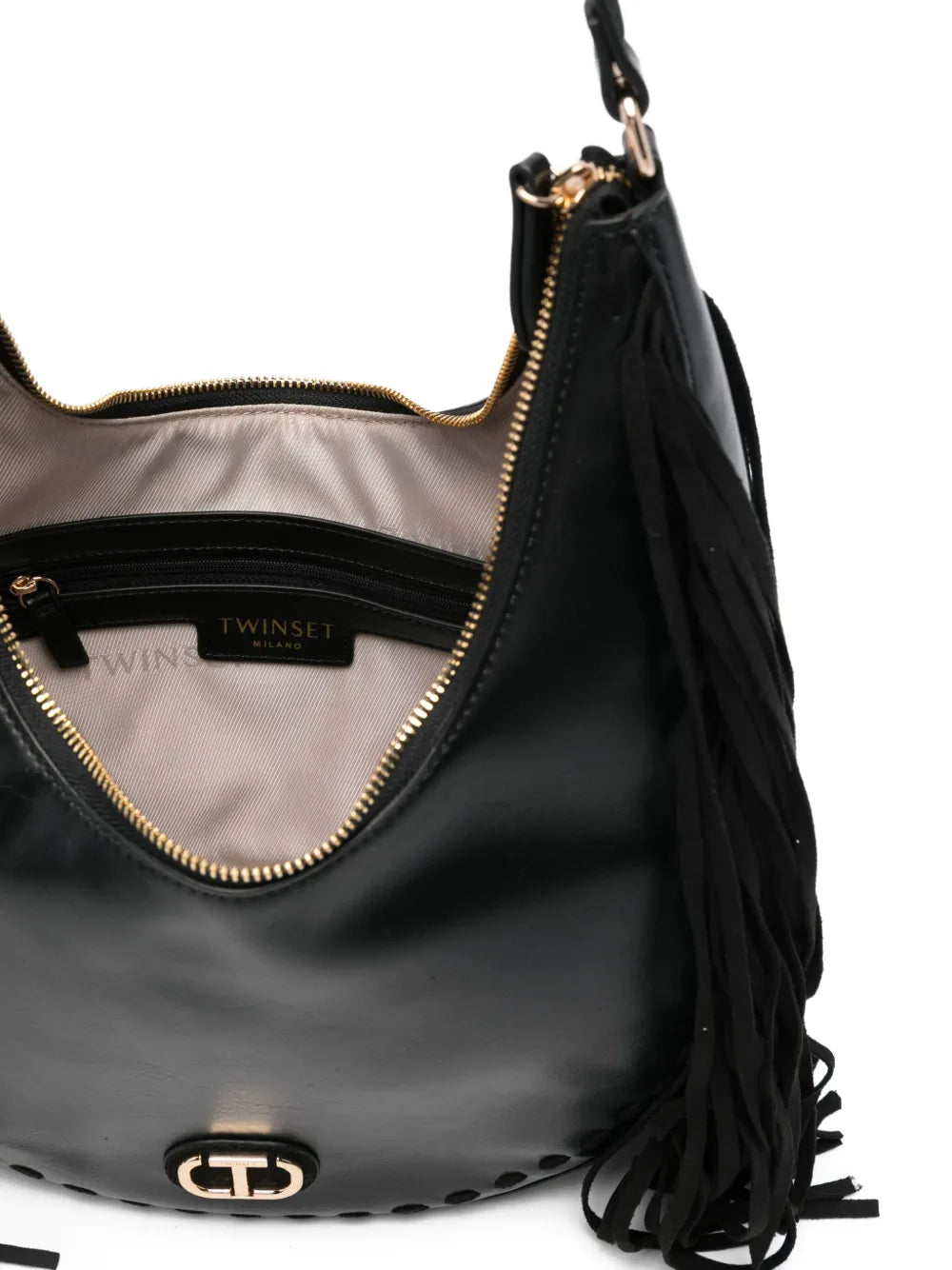 Twinset Fringe Detail Leather Shoulder Bag — Same as shown — Size One Size — Detail View