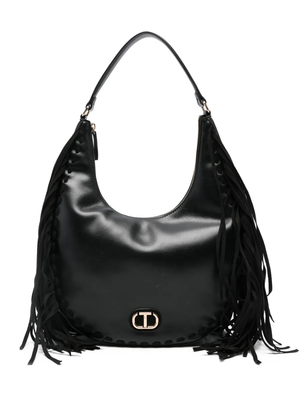 Twinset Fringe Detail Leather Shoulder Bag — Same as shown — Size One Size — Front View