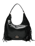 Twinset Fringe Detail Leather Shoulder Bag — Same as shown — Size One Size — Front View
