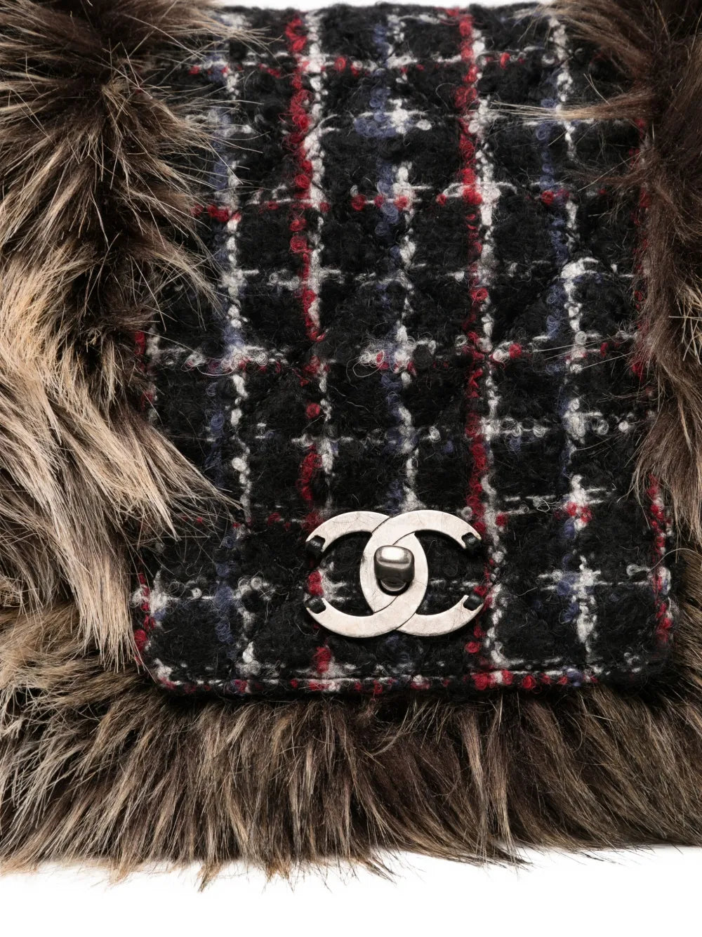 Chanel Pre Owned Classic Flap Faux Fur Tweed Shoulder Bag — Same as shown — Size One Size — Top View