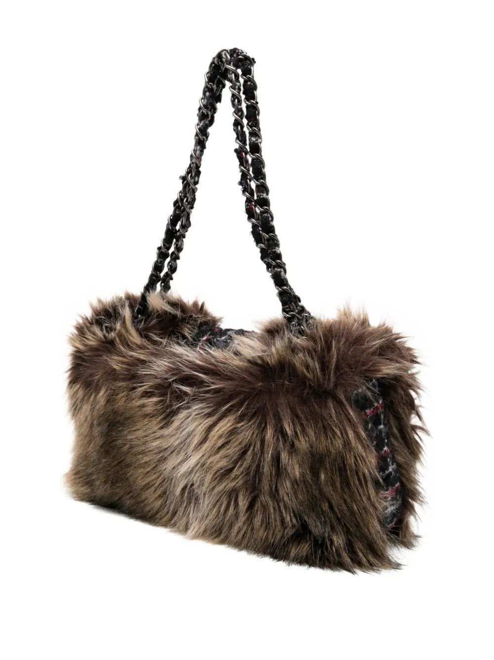Chanel Pre Owned Classic Flap Faux Fur Tweed Shoulder Bag — Same as shown — Size One Size — Back View