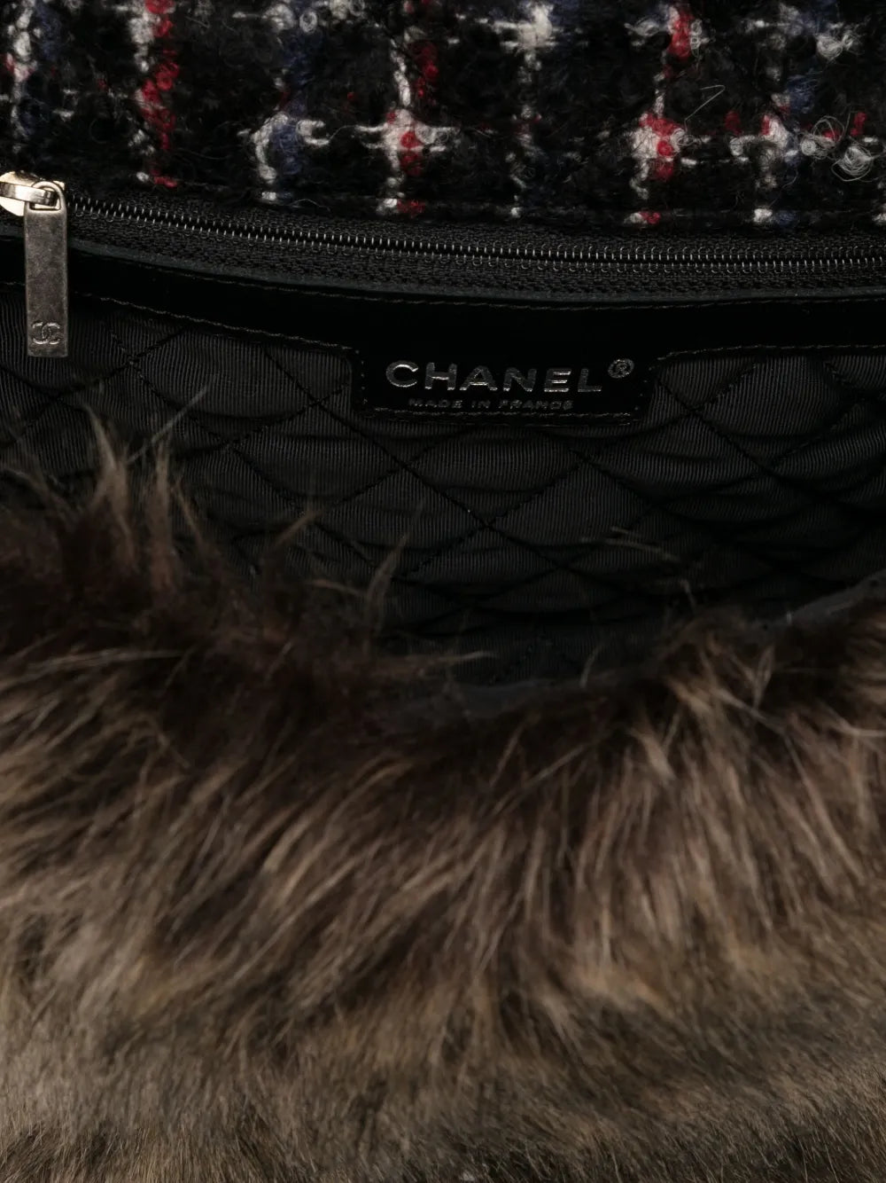 Chanel Pre Owned Classic Flap Faux Fur Tweed Shoulder Bag — Same as shown — Size One Size — Detail View