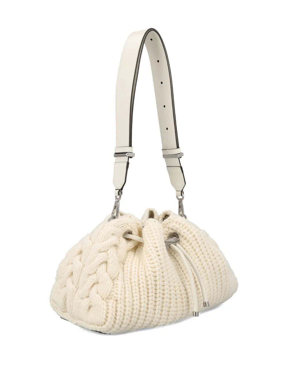 Jimmy Choo Cable Knit Drawstring Shoulder Bag — Same as shown — Size One Size — Back View