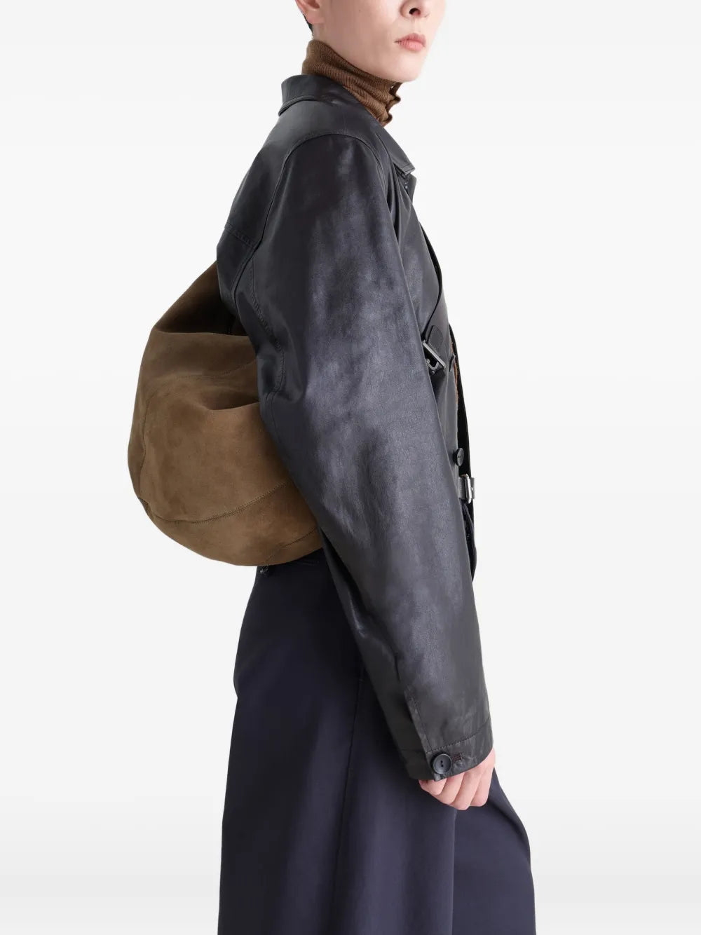 Lemaire Suede Leather Zip Shoulder Bag — Same as shown — Size One Size — Side View