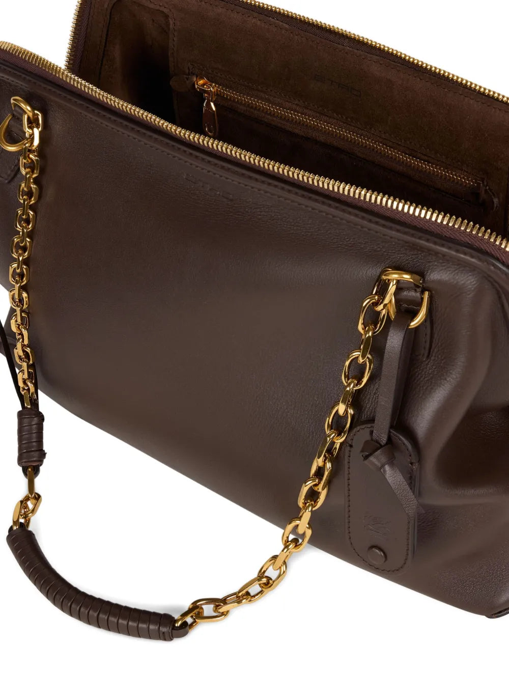 Etro Chain Trimmed Leather Shoulder Bag — Same as shown — Size One Size — Top View