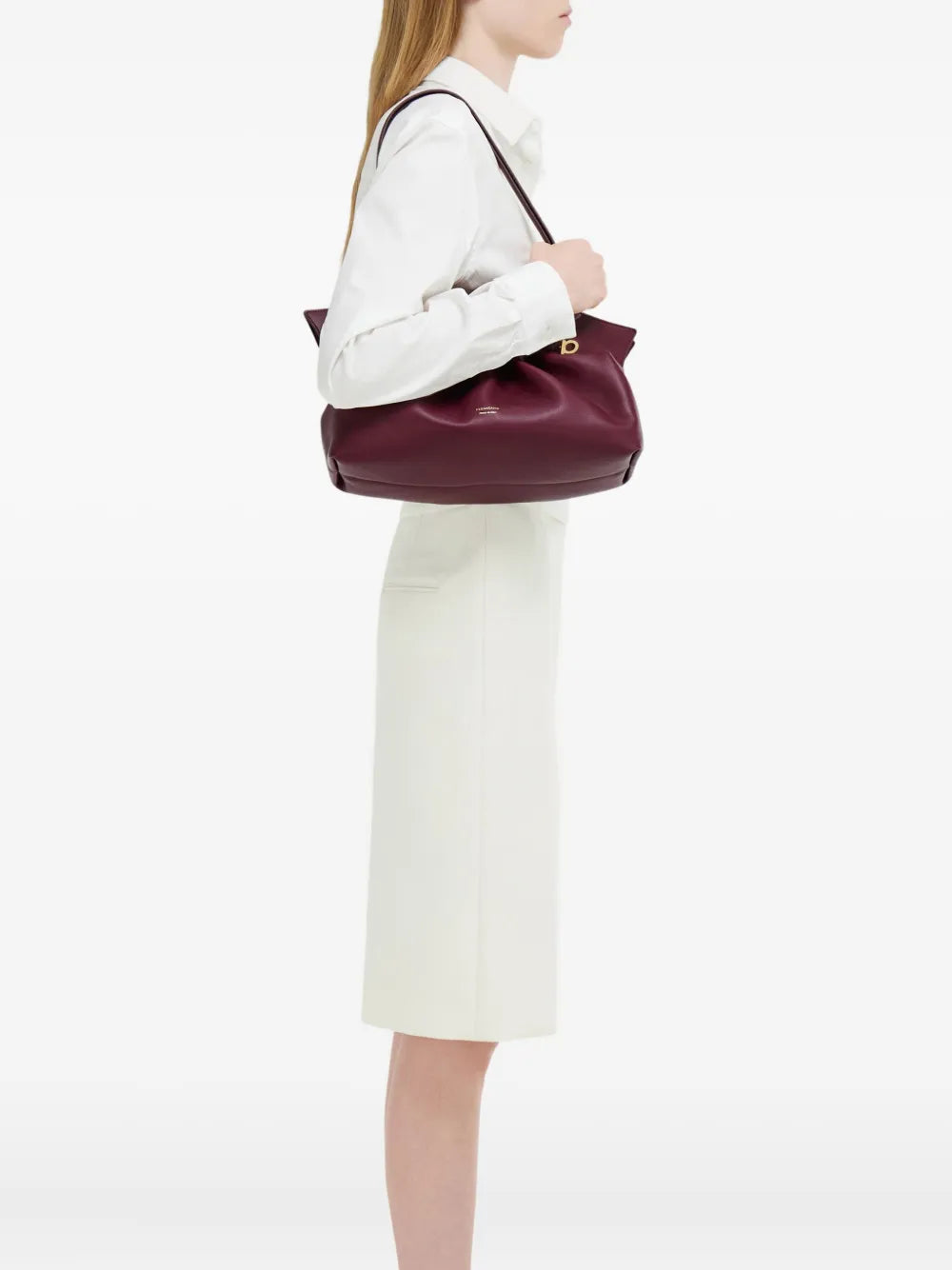Ferragamo Medium Soft Double Gancini Shoulder Bag — Same as shown — Size One Size — Side View
