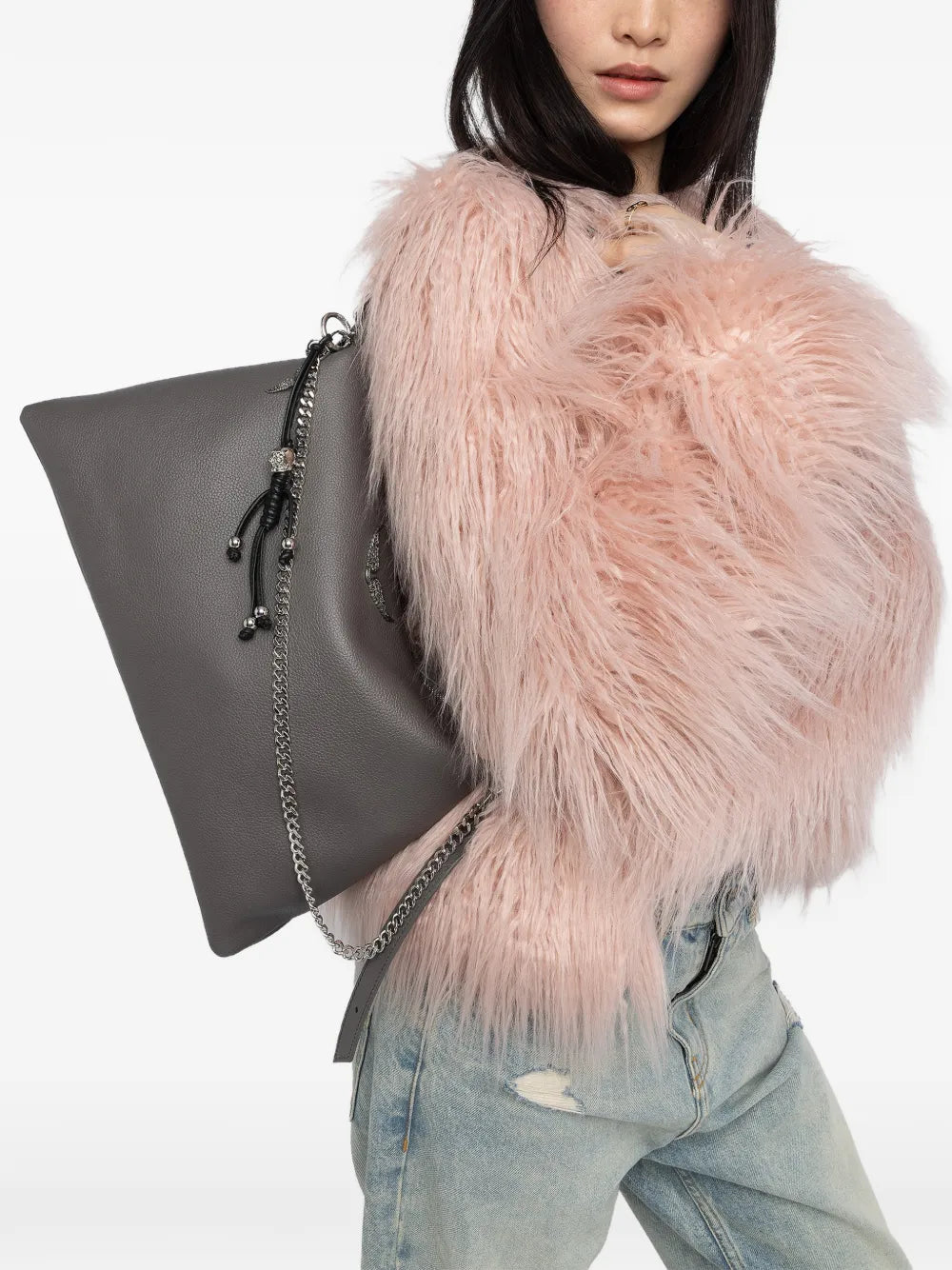 Zadigvoltaire Jim Grained Leather Shoulder Bag — Same as shown — Size One Size — Side View