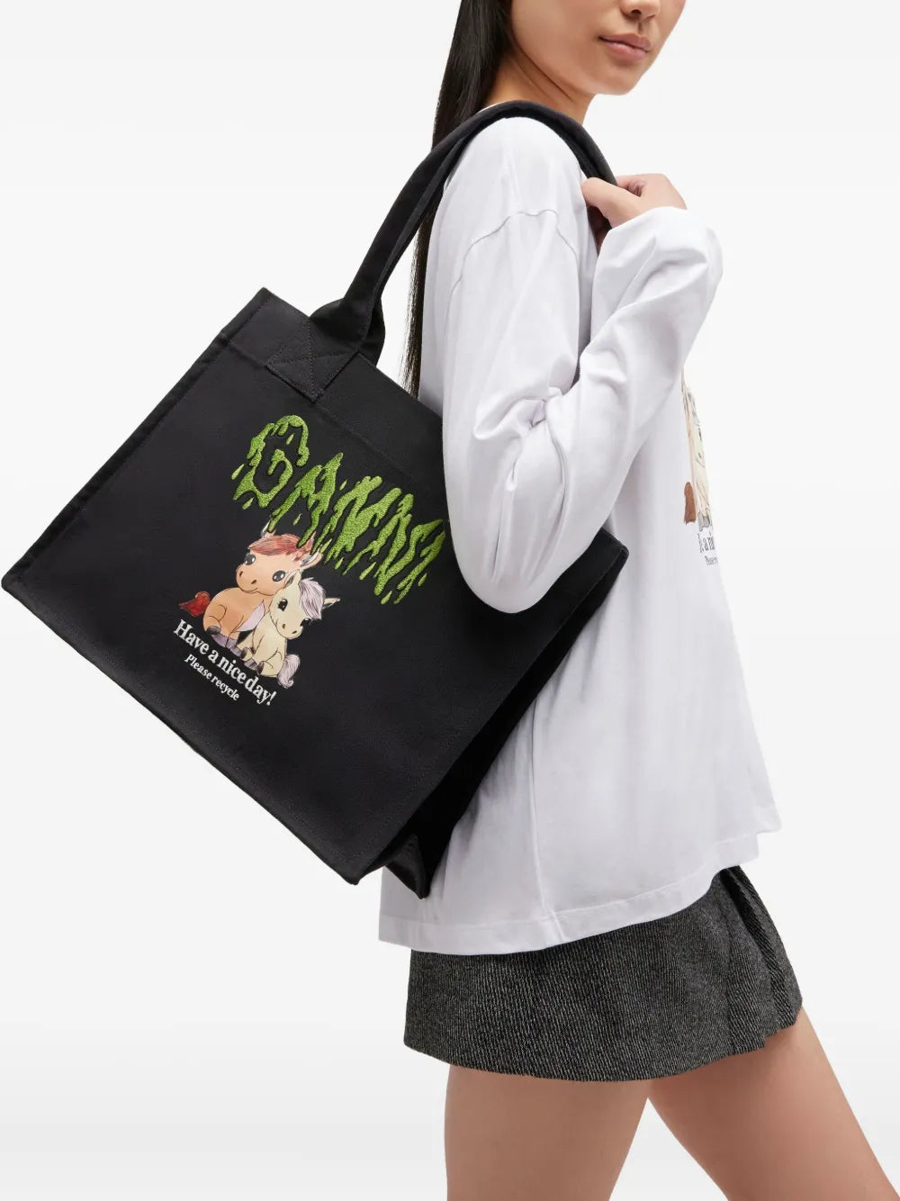 Ganni Graphic Print Shoulder Bag — Same as shown — Size One Size — Side View