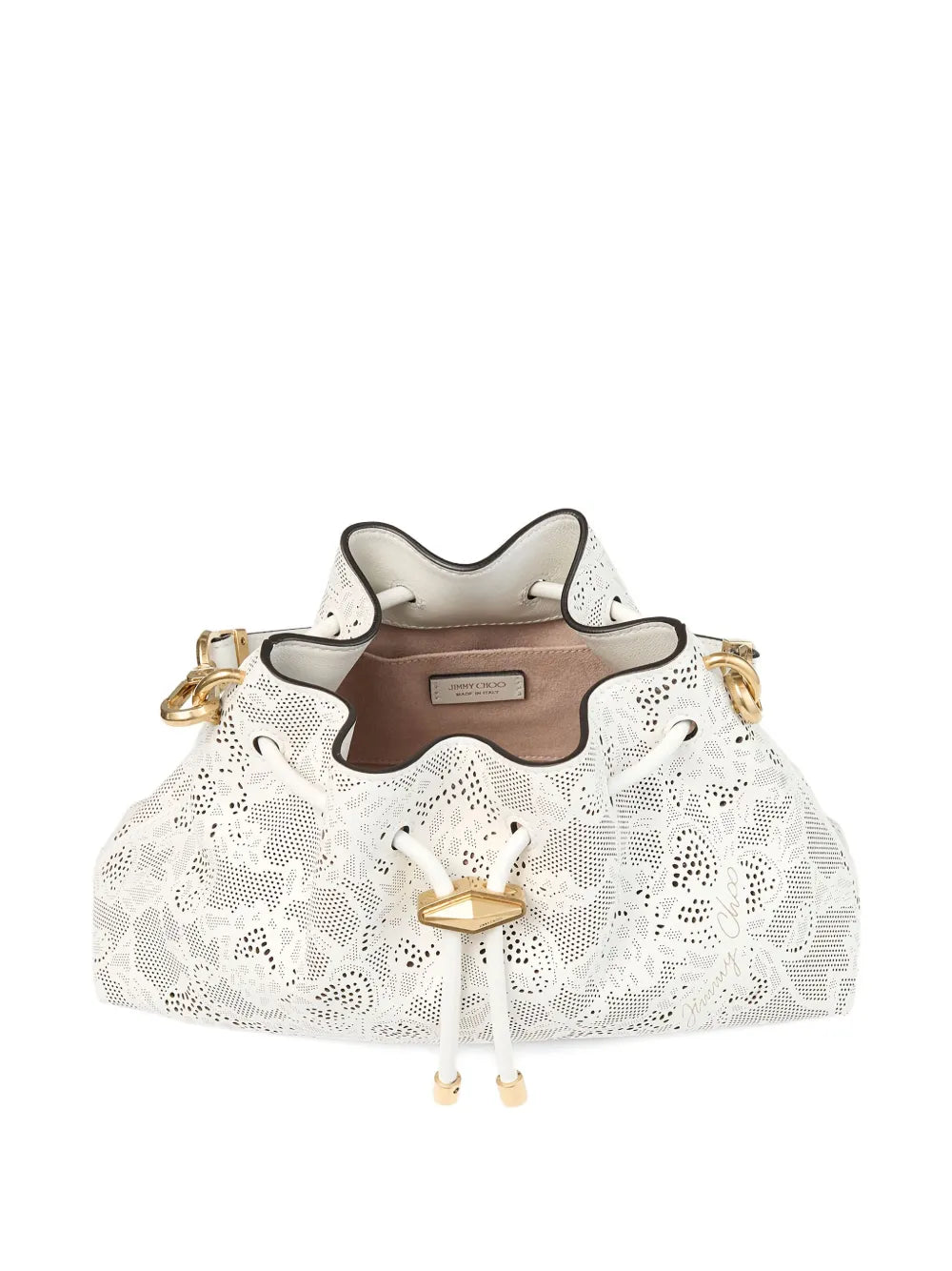 Jimmy Choo Small Cinch Perforated Lace Drawstring Shoulder Bag — Same as shown — Size One Size — Top View