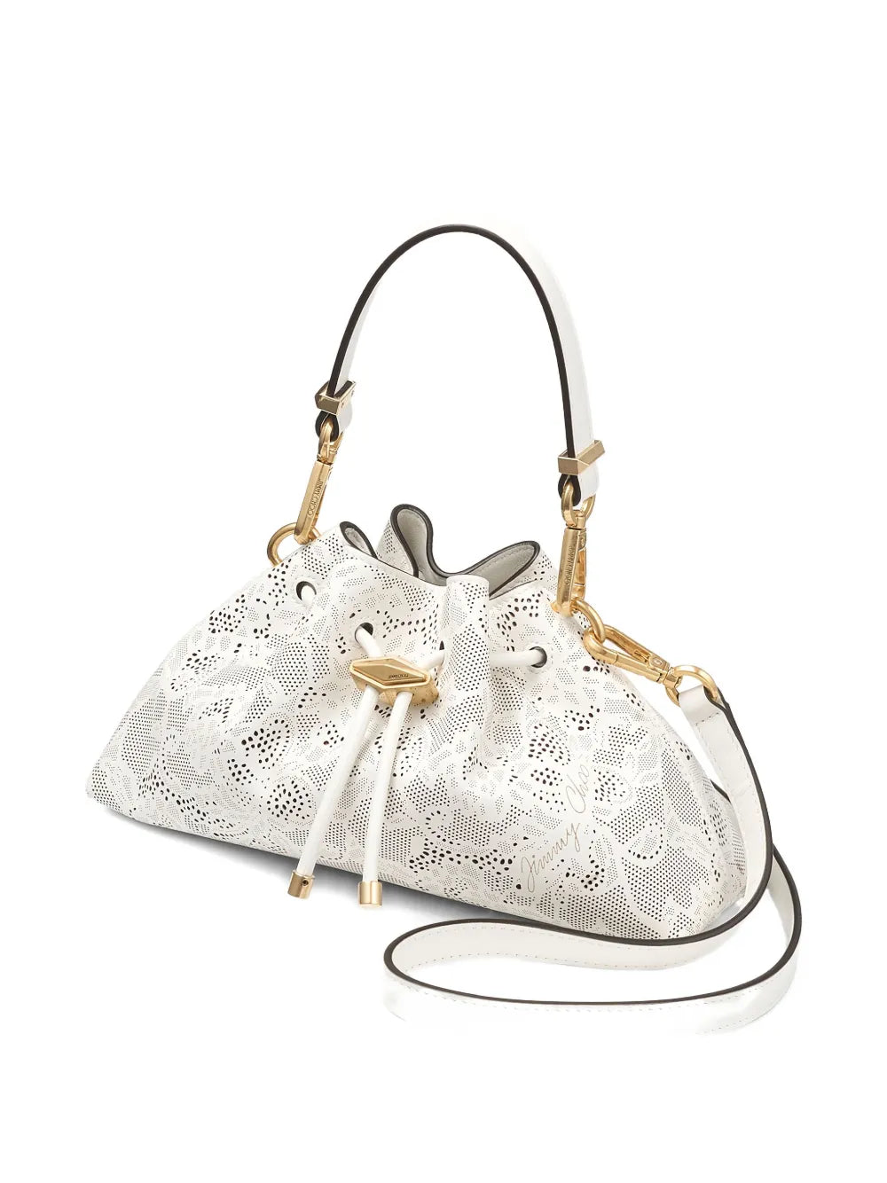Jimmy Choo Small Cinch Perforated Lace Drawstring Shoulder Bag — Same as shown — Size One Size — Back View