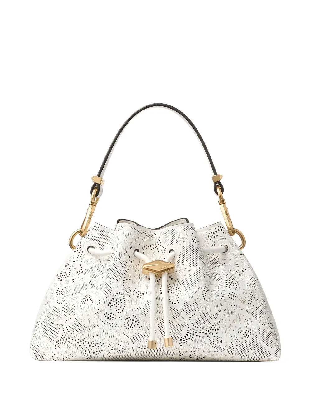 Jimmy Choo Small Cinch Perforated Lace Drawstring Shoulder Bag — Same as shown — Size One Size — Front View