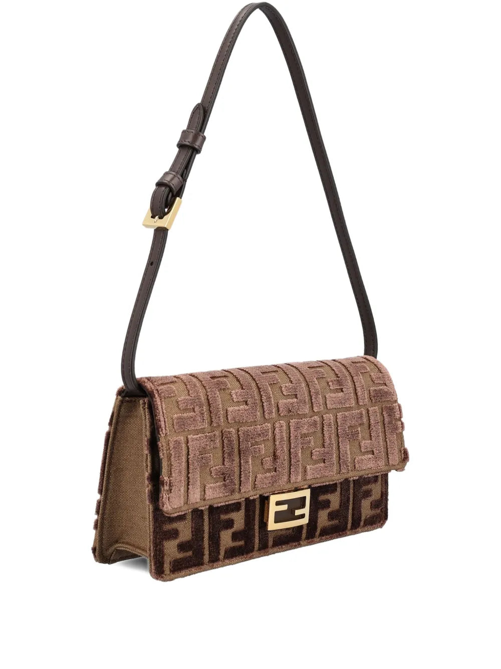 Fendi Jacquard Pattern Buckle Shoulder Bag — Same as shown — Size One Size — Back View