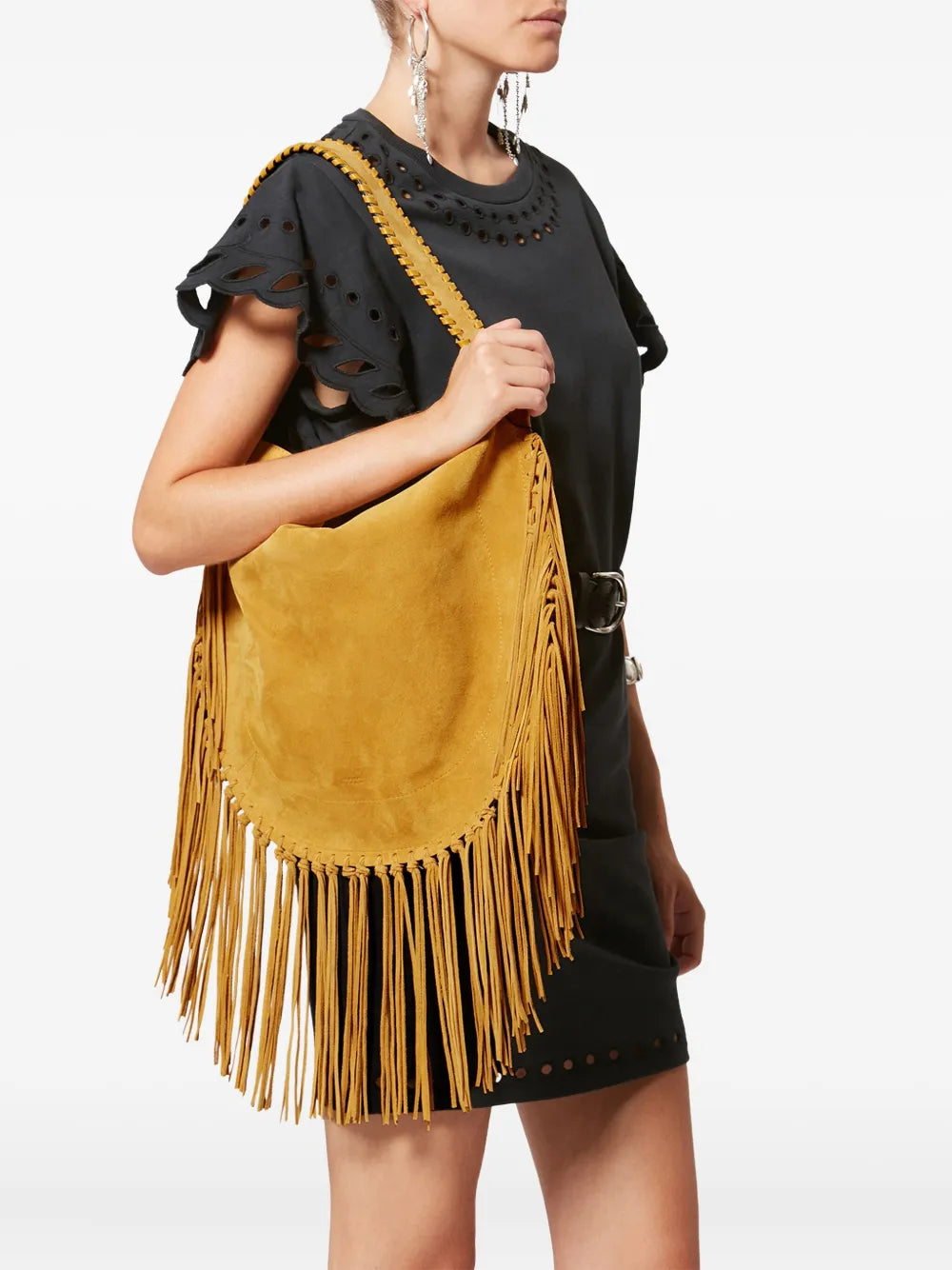 Isabel Marant Oskan Soft Fringed Shoulder Bag — Same as shown — Size One Size — Side View
