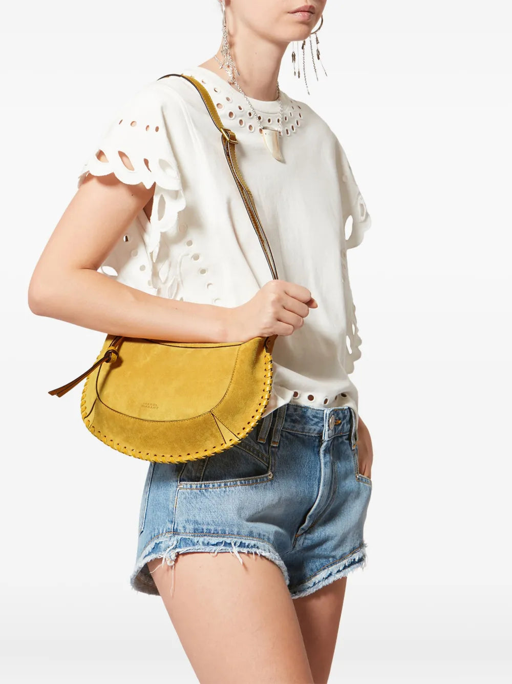 Isabel Marant Oskan Moon Leather Shoulder Bag — Same as shown — Size One Size — Side View