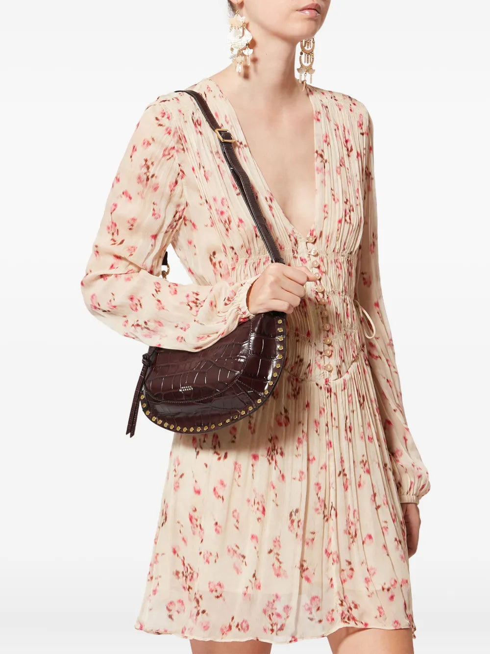 Isabel Marant Oskan Moon Studded Croc Embossed Shoulder Bag — Same as shown — Size One Size — Side View