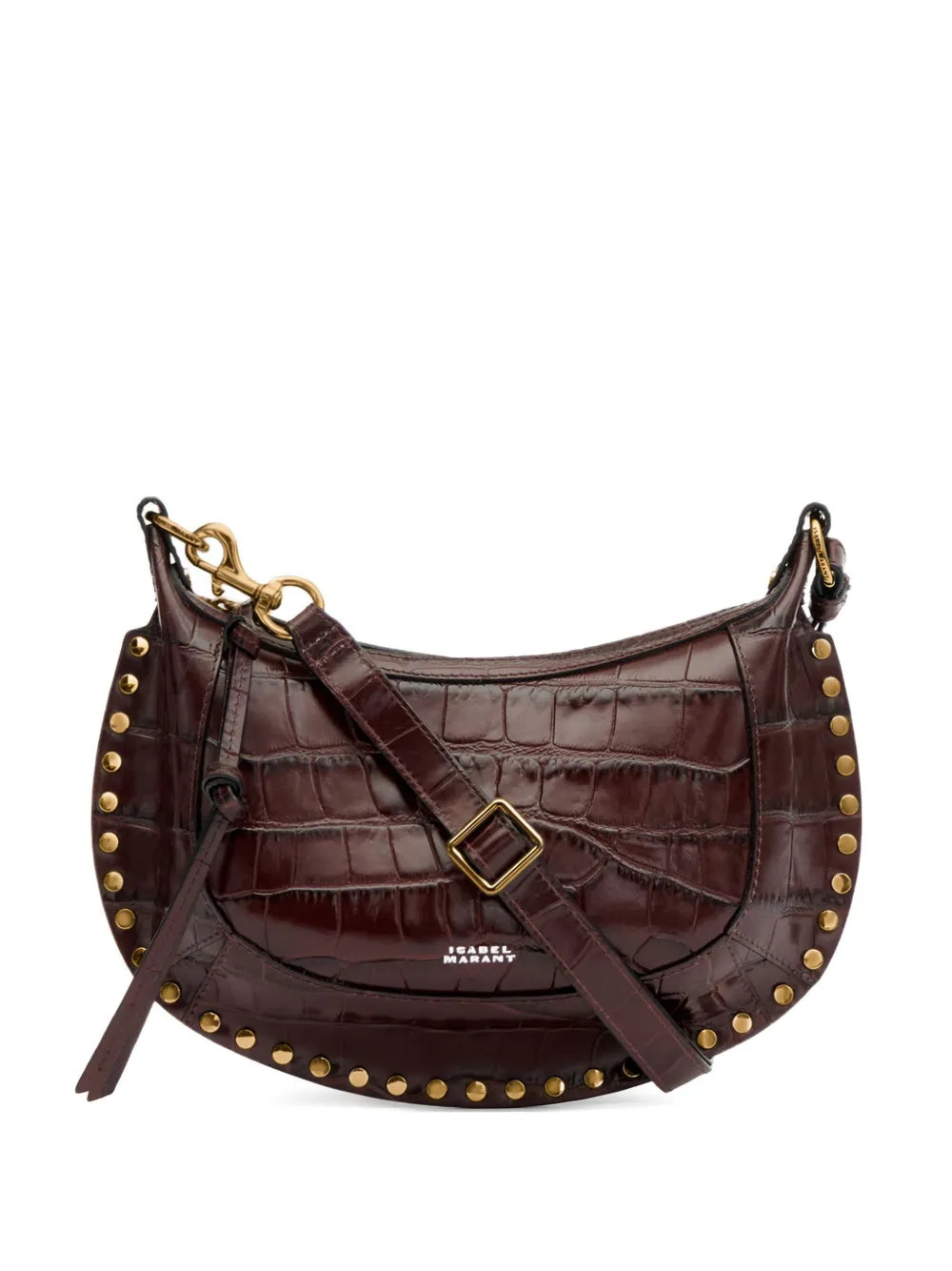 Isabel Marant Oskan Moon Studded Croc Embossed Shoulder Bag — Same as shown — Size One Size — Front View