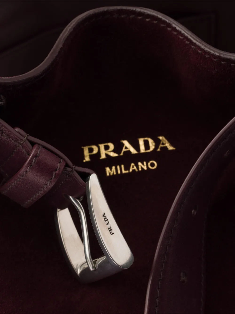 Prada Small Buckle Belted Suede Bag — Same as shown — Size One Size — Detail View