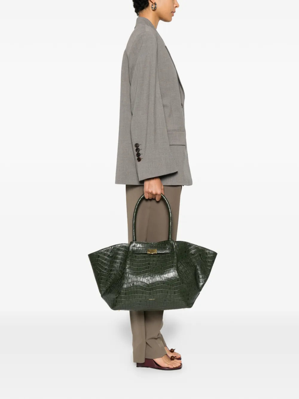 Demellier Crocodile Embossed Leather Shoulder Bag — Same as shown — Size One Size — Side View