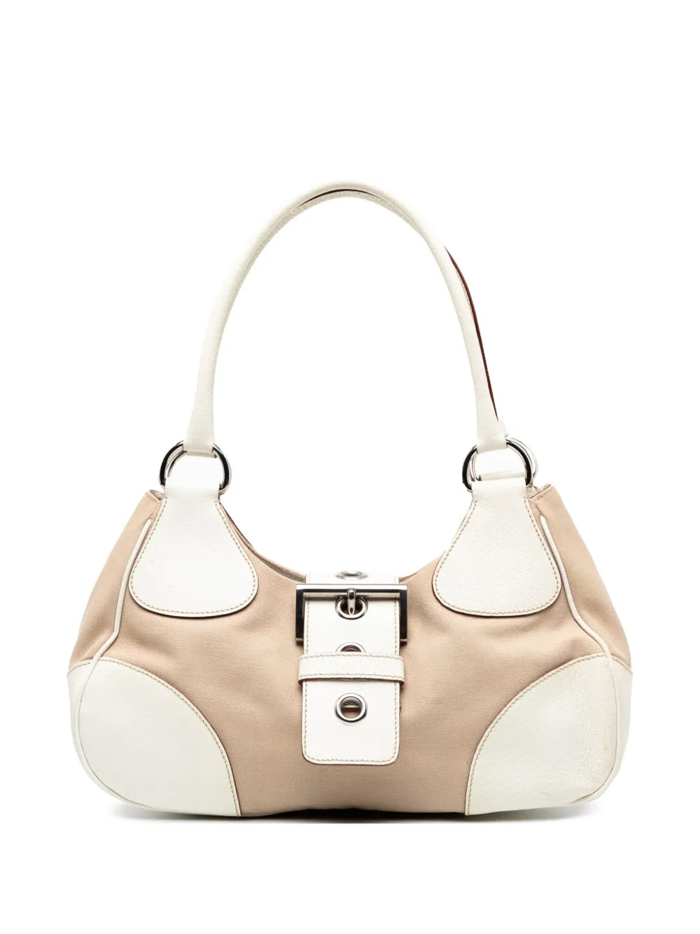 Prada Pre Owned 2000 2025 Cinghiale Trimmed Canvas Canapa Moon Shoulder Bag — Same as shown — Size One Size — Front View