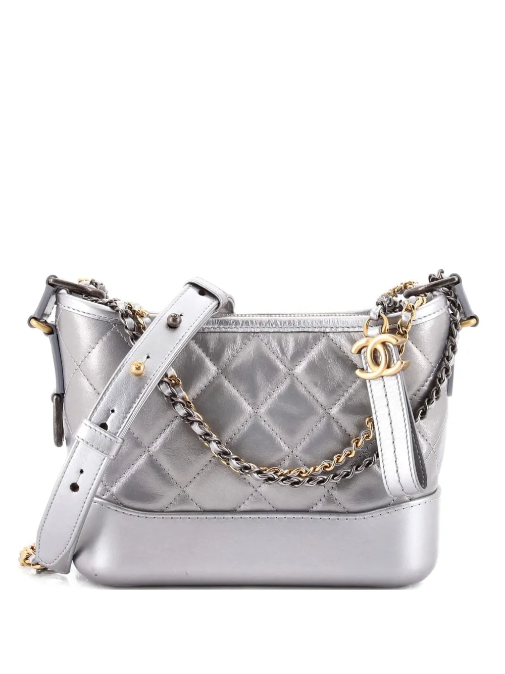 Chanel Pre Owned Gabrielle Quilted Metallic Aged Calfskin Small Hobo Bag — Same as shown — Size One Size — Front View