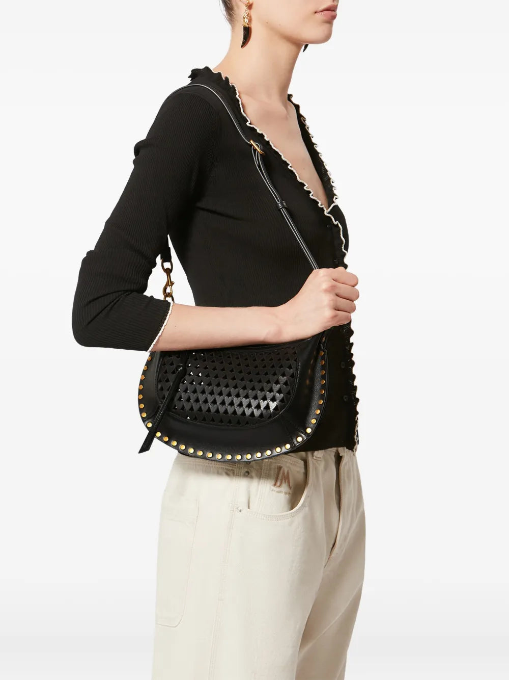 Isabel Marant Oskan Moon Leather Shoulder Bag — Same as shown — Size One Size — Side View