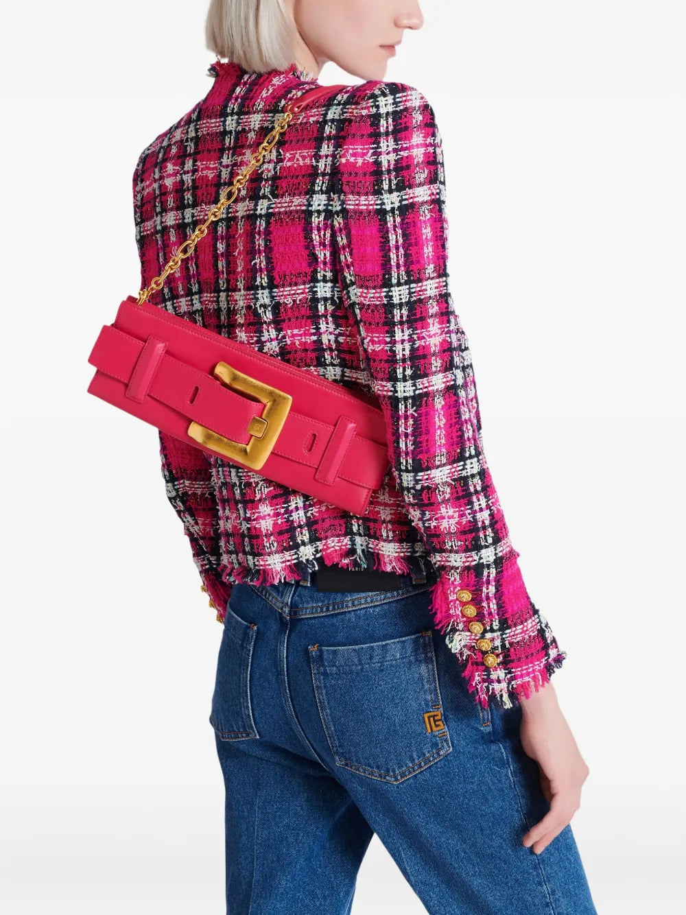 Balmain Anthem Leather Shoulder Bag — Same as shown — Size One Size — Side View