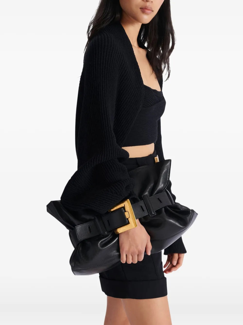Balmain Medium Anthem Belt Detail Shoulder Bag — Same as shown — Size One Size — Side View