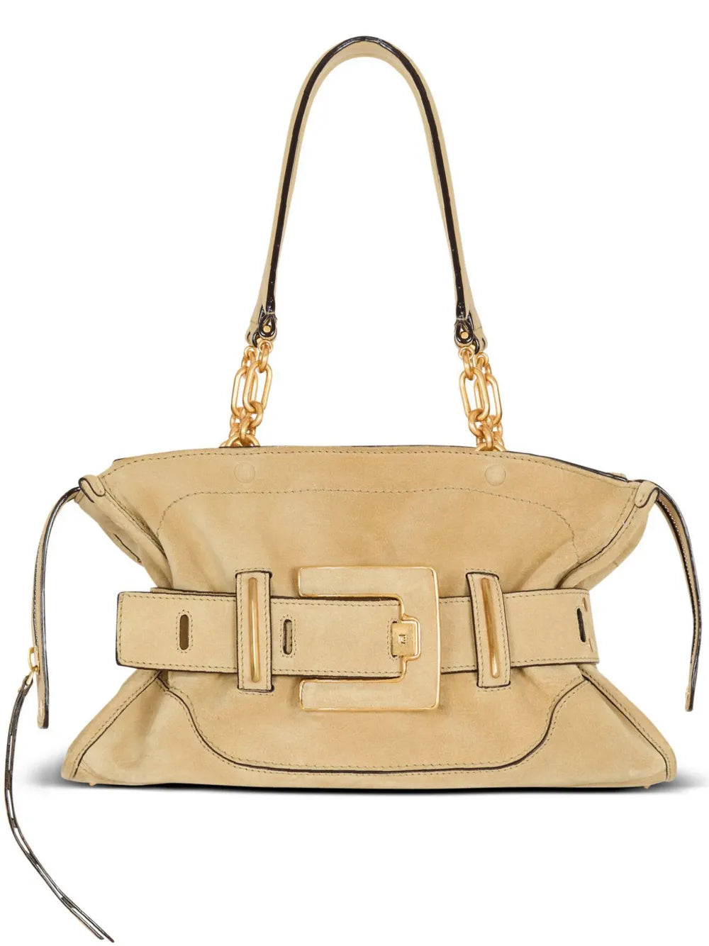 Balmain Anthem Suede Buckle Shoulder Bag — Same as shown — Size One Size — Front View